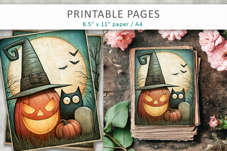 Halloween Junk Journal Pages, Vintage Halloween