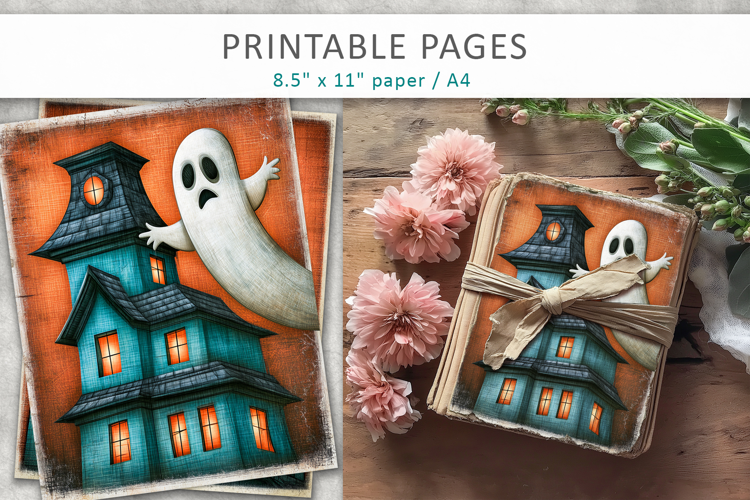 Vintage Halloween Digital Paper, Junk Journal Pages