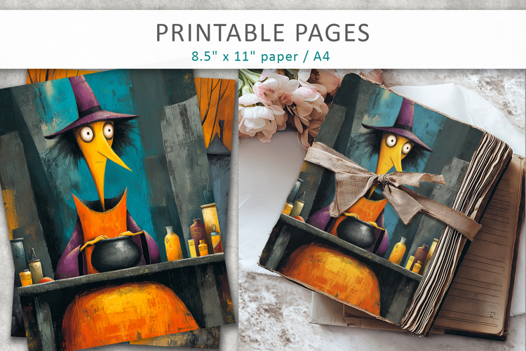 grunge halloween pages, witch illustrations