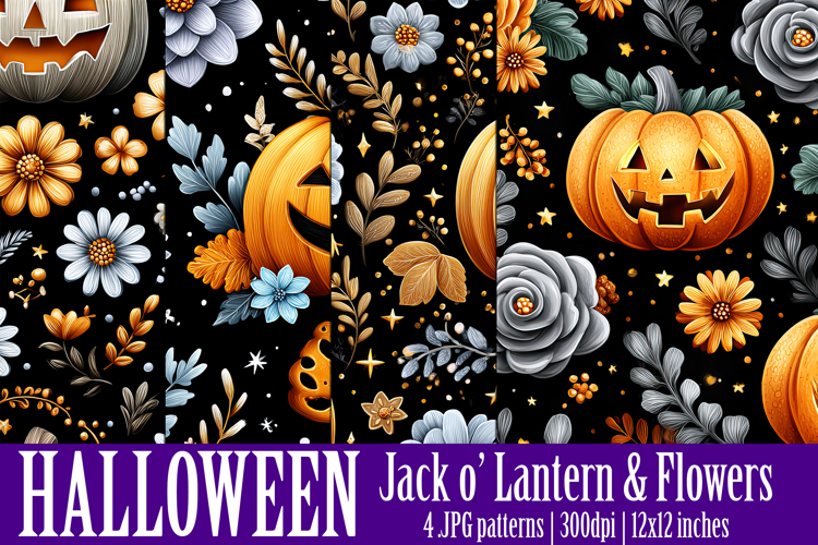 Halloween Patterns, Halloween Jack o Lanterns Flowers, s1