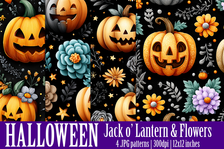 Halloween Patterns, Halloween Jack o Lanterns Flowers, s2