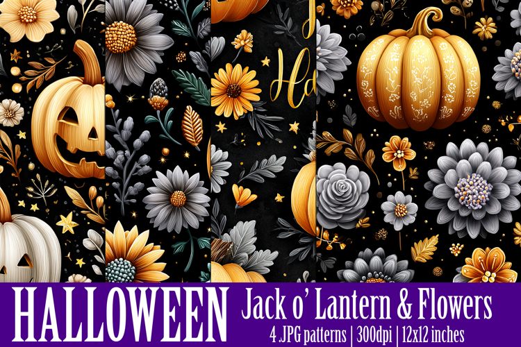 Halloween Patterns, Halloween Jack o Lanterns Flowers, s4