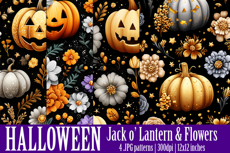 Halloween Patterns, Halloween Jack o Lanterns Flowers, s5