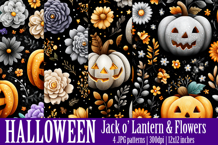 Halloween Patterns, Halloween Jack o Lanterns Flowers, s6