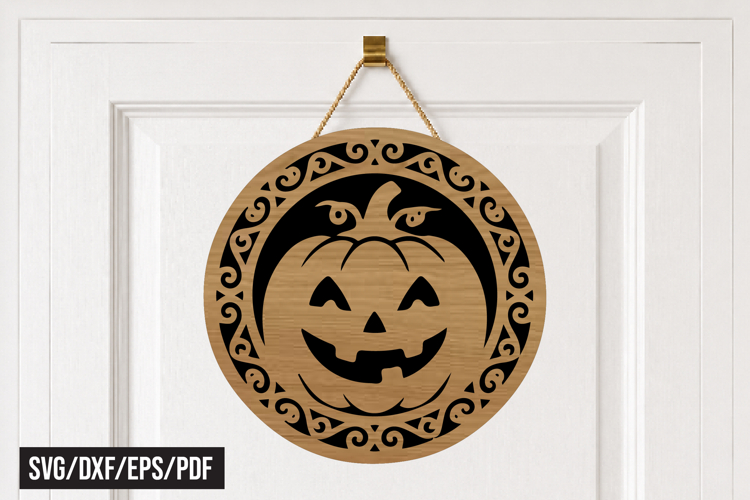 Halloween Jack O Lantern Round Door Hanger SVG