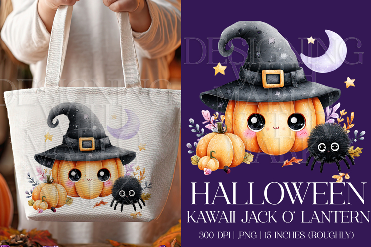 Halloween Graphic, Halloween Kawaii Jack o Lantern Scene, g1