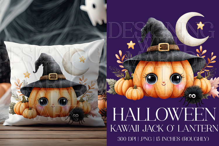 Halloween Graphic, Halloween Kawaii Jack o Lantern Scene, g3