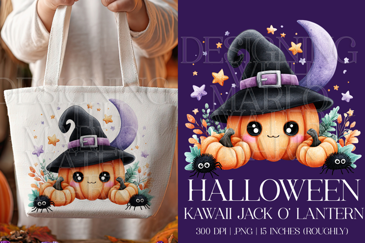 Halloween Graphic, Halloween Kawaii Jack o Lantern Scene, g4