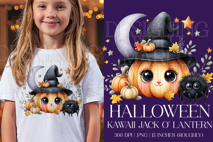 Halloween Graphic, Halloween Kawaii Jack o Lantern Scene, g5