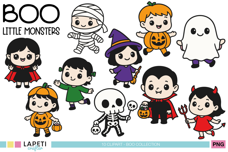 Halloween Kids Clipart Set, Cute Trick or Treat PNG Bundle