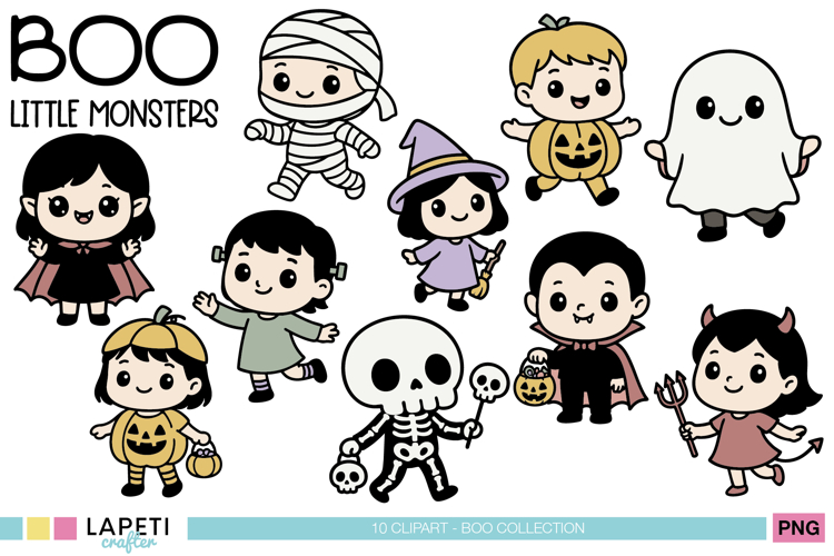 Halloween Kids Clipart, Cute Little Monsters PNG Bundle