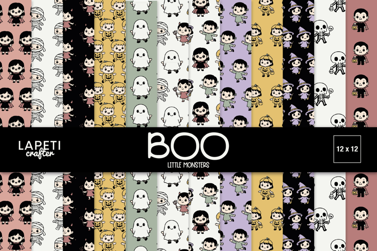 Cute Halloween Kids Paper | Little Monsters Pattern Paper