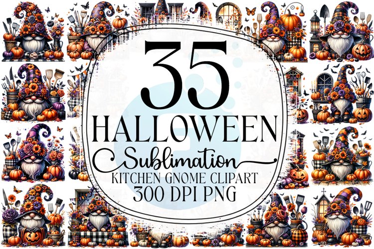 Halloween kitchen Gnome Sublimation - Clipart PNG Bundle example image 1