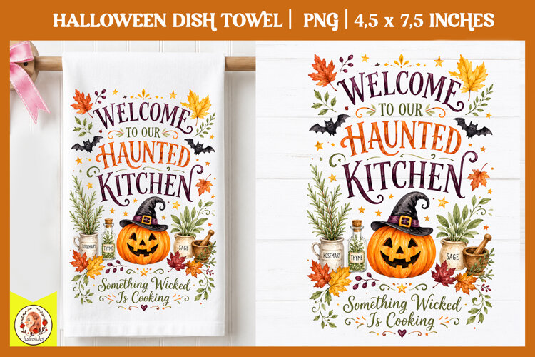 Halloween dish towel PNG| Cute Spooky Designs example image 1