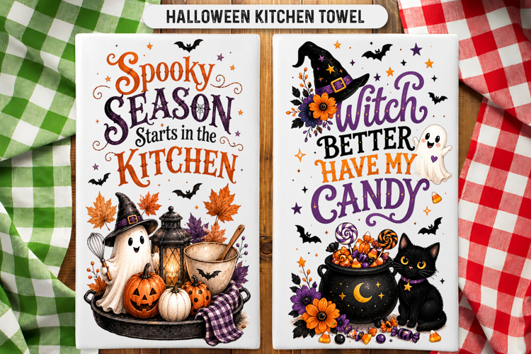 Halloween Kitchen, Funny Towel Png