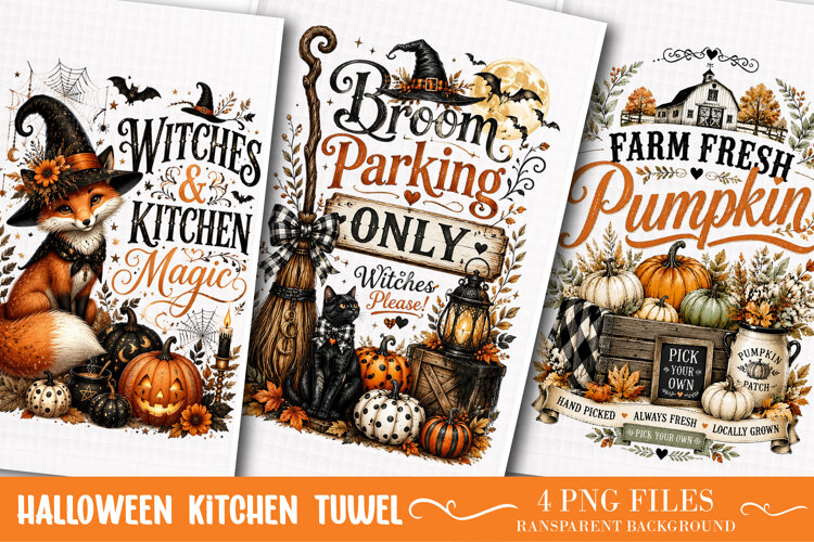 Halloween Kitchen Towel Sublimation Designs example image 1