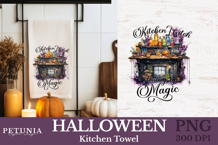 Witch Sublimation design being used as Halloween Kitchen Towel Sublimation