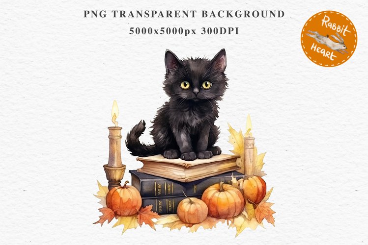 Halloween Kitten On Books Cats Spooky Clipart PNG Scrapbook