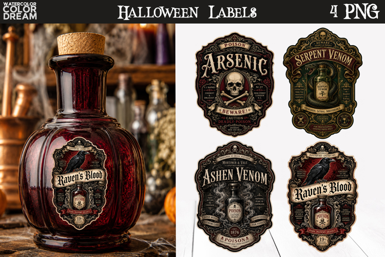 Apothecary Labels Clipart | Halloween Potion Sublimation