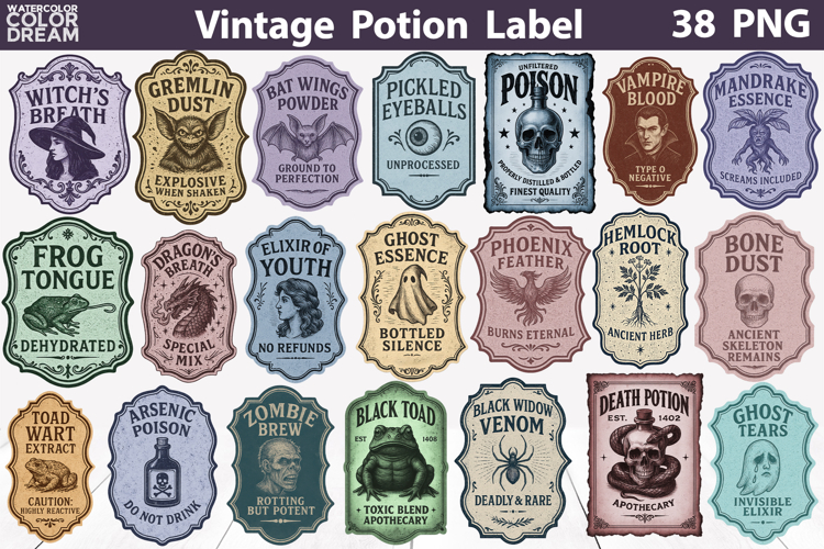 Vintage Halloween Bottle Labels | Potion Apothecary Stickers