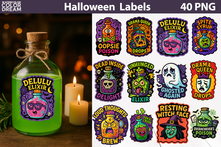 Vintage Halloween Label Bundle | Funny Potion Label Stickers