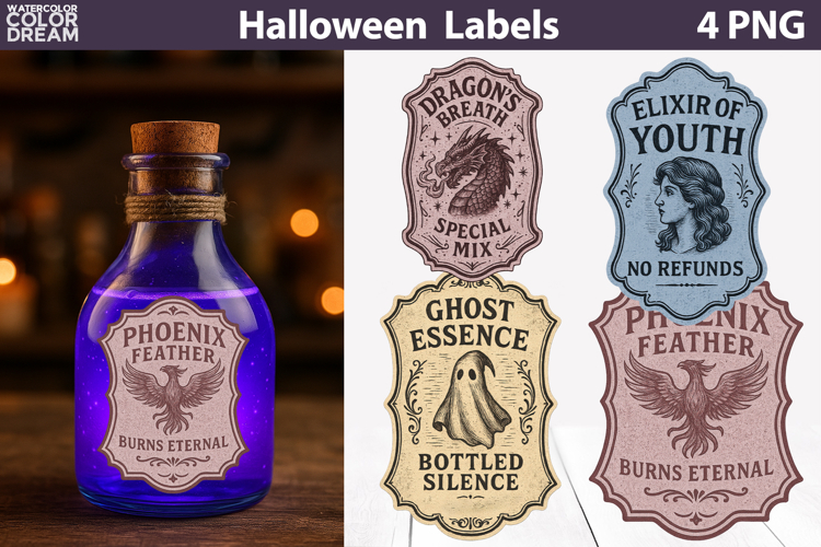 Vintage Halloween Bottle Labels | Potion Apothecary Stickers