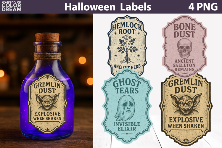 Vintage Halloween Bottle Labels | Potion Apothecary Stickers