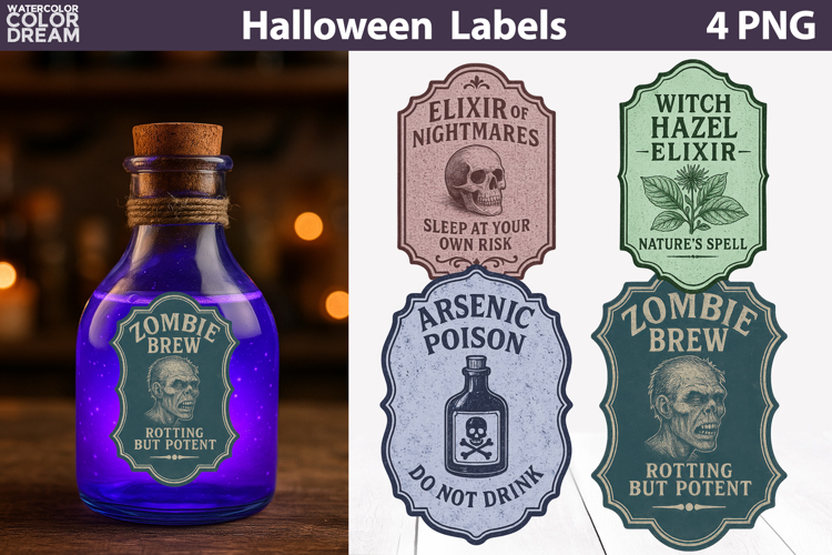 Vintage Halloween Bottle Labels | Potion Apothecary Stickers