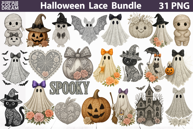 Halloween Ghost Lace Bundle | Ghost Floral Sublimation