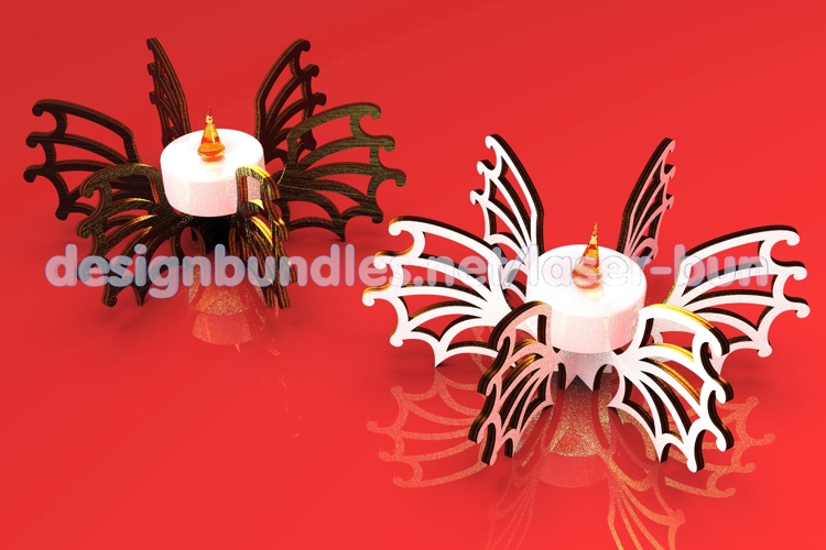 Halloween bat wings candle holder SVG, spooky lantern laser