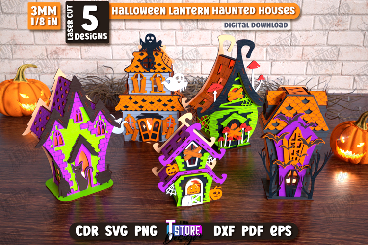 3D Halloween Lantern Haunted Houses Laser Cut Bundle