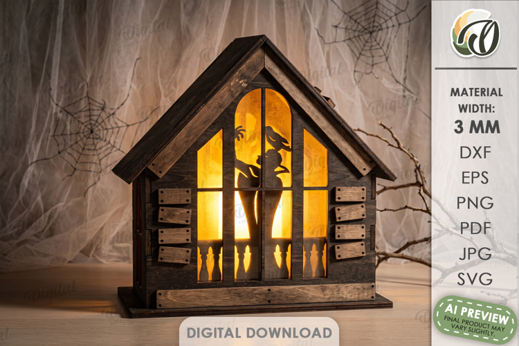 Halloween Lantern House Laser Cut. Candle Holder SVG