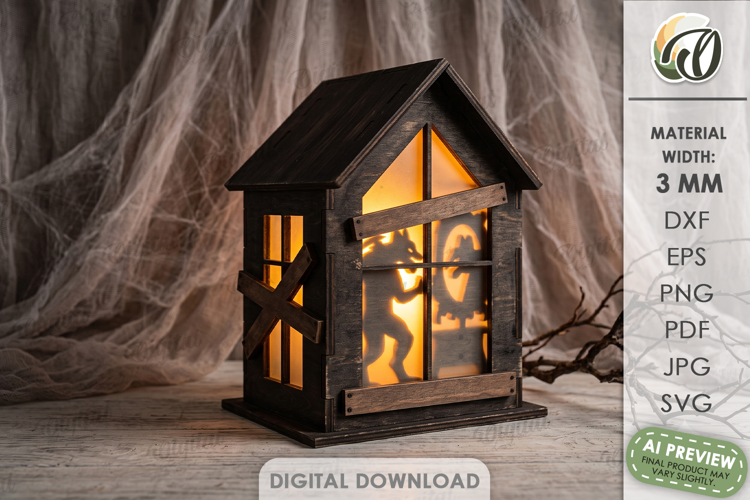 Halloween Lantern House Laser Cut. Candle Holder SVG
