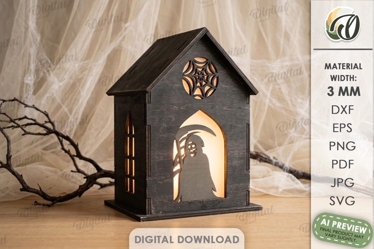 Halloween Lantern House Laser Cut. Candle Holder SVG