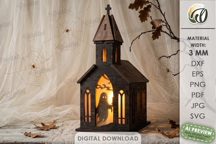 Halloween Lantern House Laser Cut. Candle Holder SVG