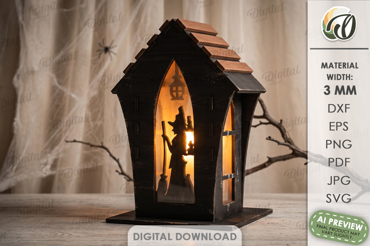 Halloween Lantern House Laser Cut. Candle Holder SVG