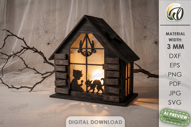 Halloween Lantern House Laser Cut. Candle Holder SVG