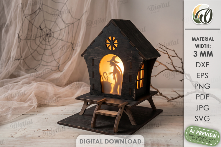 Halloween Lantern House Laser Cut. Candle Holder SVG