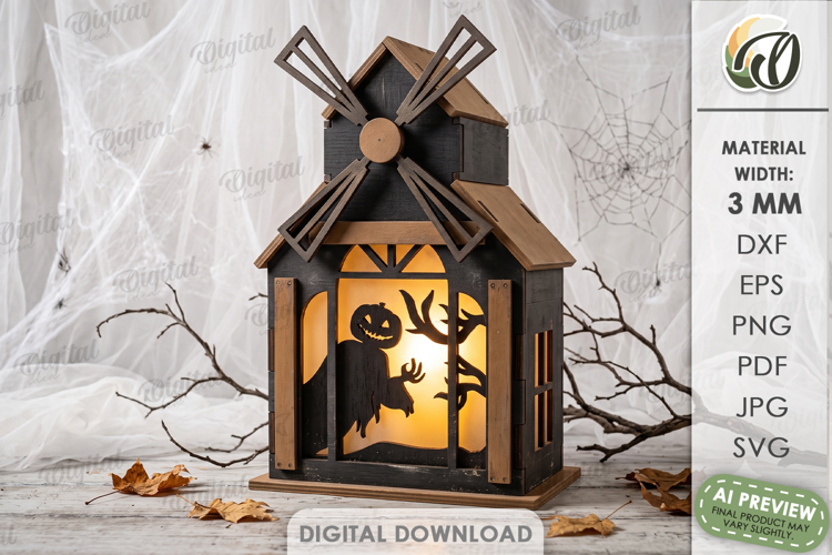 Halloween Lantern House Laser Cut. Candle Holder SVG