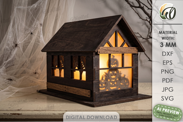 Halloween Lantern House Laser Cut. Candle Holder SVG