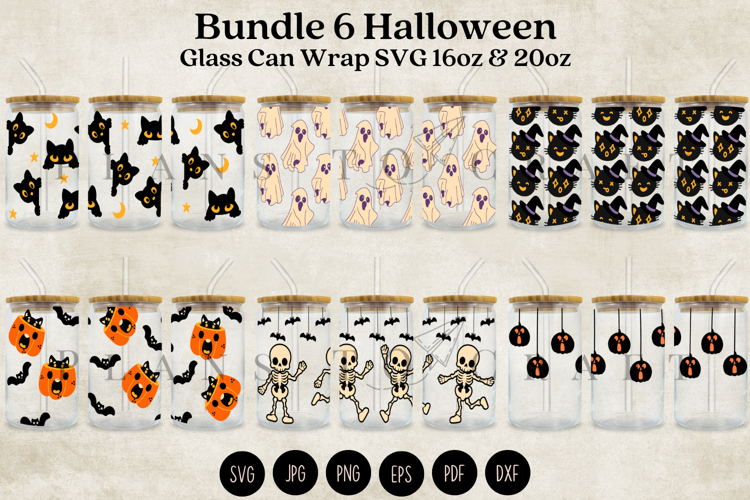 Bundle 6 Halloween Libbey Glass Can Wrap SVG