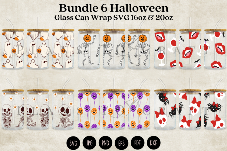 Bundle 6 Halloween Libbey Glass Can Wrap SVG