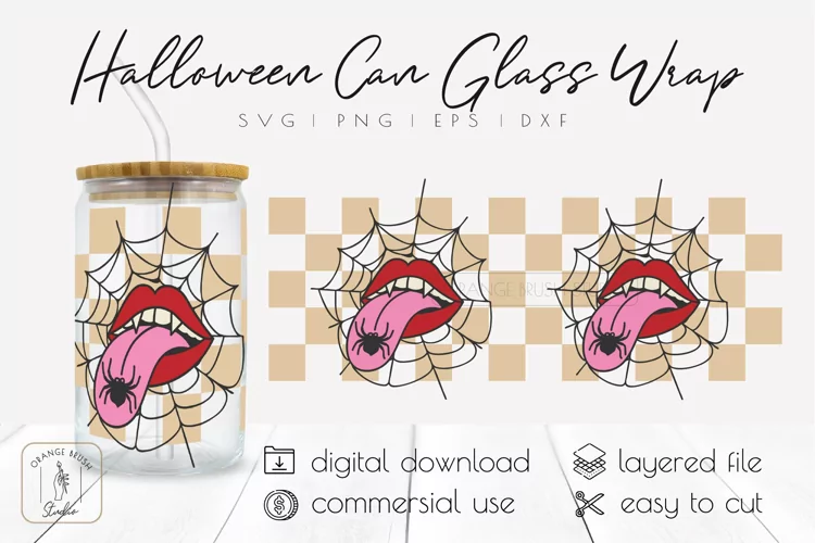 Halloween Libbey Can Glass Wrap |Retro Beer Can Glass SVG
