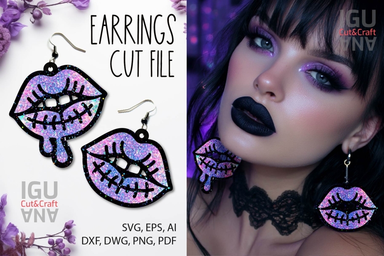 Halloween Stitched Lips Earrings | Spooky mouth keychain SVG