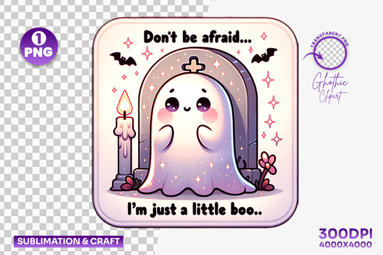 Halloween Little Boo Ghost Clipart PNG Sublimation Design