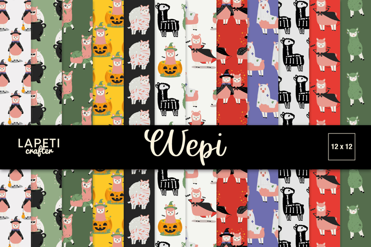 Halloween Llama Digital Paper | Cute Alpaca Patterns