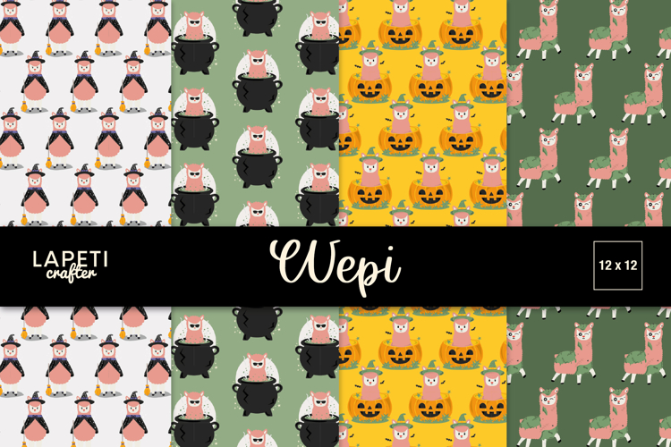 Halloween Llama Digital Paper | Witches and Pumpkins