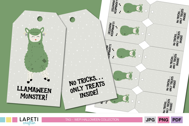 Halloween Llama Monster Gift Tags, Printable Treat Labels