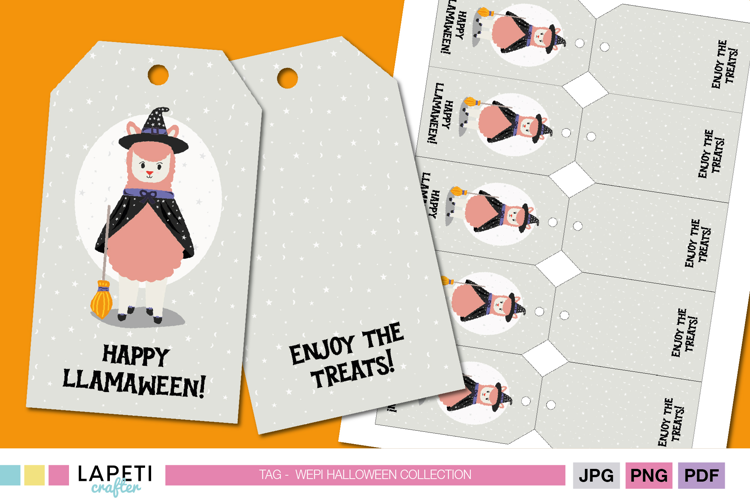 Halloween Llama Witch Gift Tags, Printable Treat Labels
