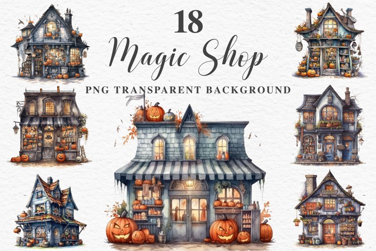 Halloween Magic Shop Storefront Clipart PNG Scrapbooking Art